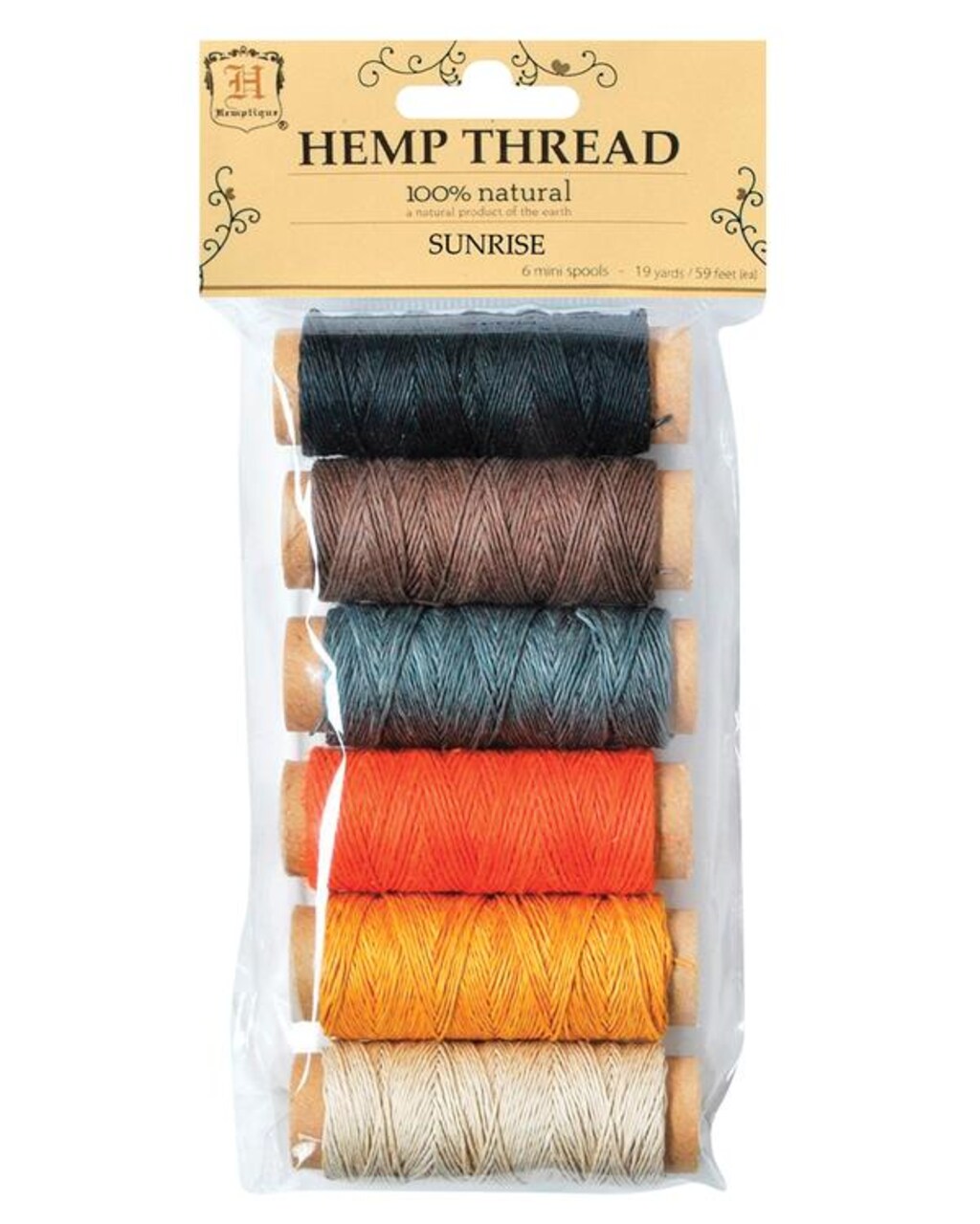 Hemptique Hemp Thread 2-ply 6pc Mini Spool Bag Set Eco Friendly Sustainable Naturally Grown Jewelry Bracelet Making Paper Crafting Scrapbooking Bookbinding Mixed Media Crocheting Macrame Seasonal Holiday Gift Wrapping Outdoor Gardening